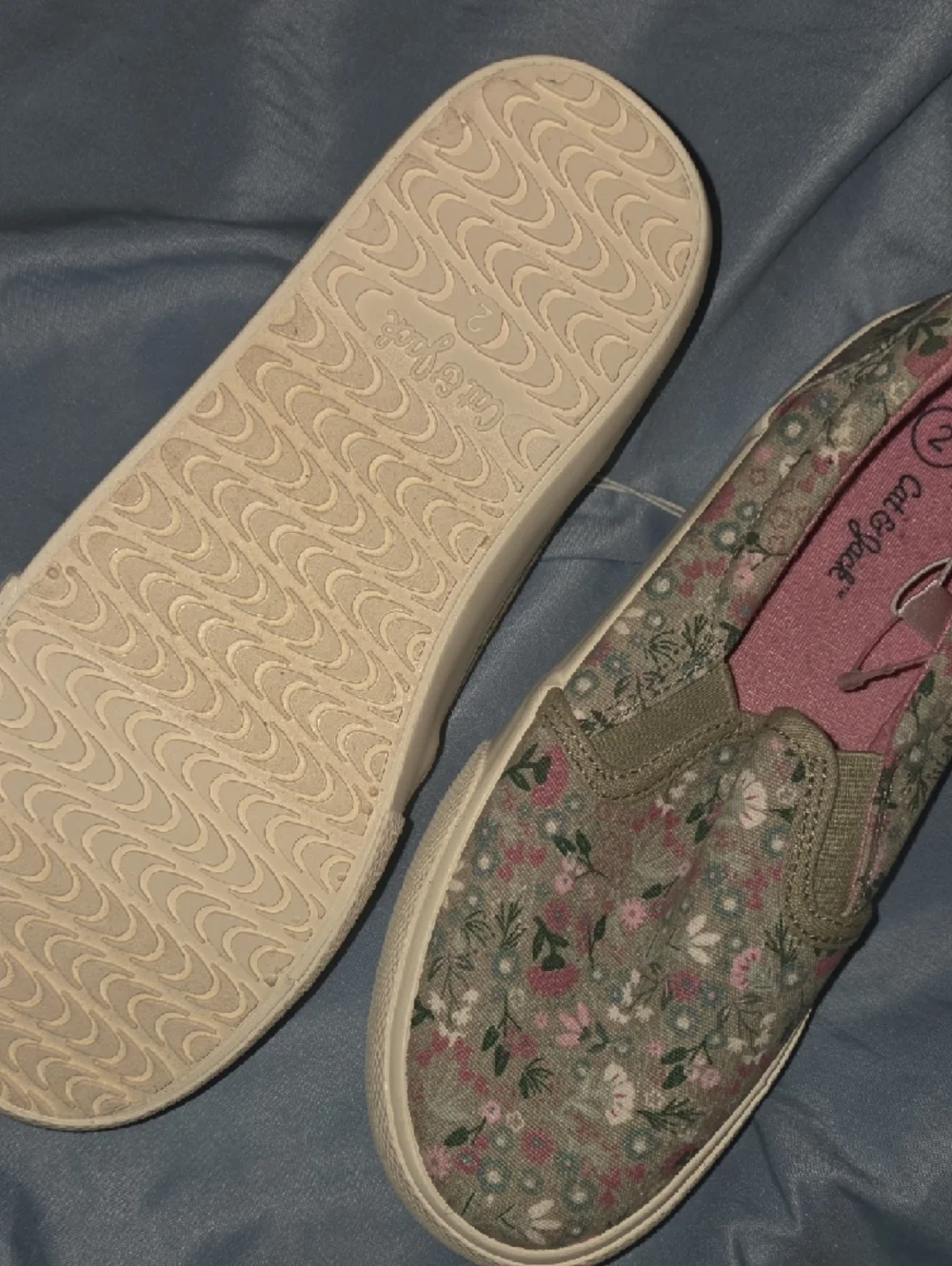 Cat & Jack Girls' Sage Floral Slip-On Flats with Pink Lining